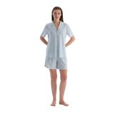 Dagi Kadın Çizgili Kısa Kollu Gömlek Şort Pijama Takımı, Modal, Örme, Açık Mavi, S