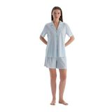 Dagi Kadın Çizgili Kısa Kollu Gömlek Şort Pijama Takımı, Modal, Örme, Açık Mavi, XL