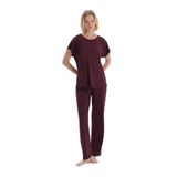 Dagi Kadın Dantel Detaylı Kısa Kollu Viskon Tişört Pantolon Pijama Takımı, Mürdüm, XL