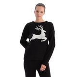 Dagi Kadın Geyik Baskılı Polar Sweatshirt, Örme, Siyah, M