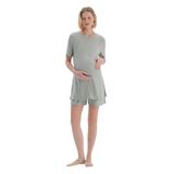 Dagi Kadın Kaşkorse Hamile Tişört Şort Pijama Takımı, Viskon, Açık Yeşil, M