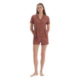 Dagi Kadın Leopar Desenli Gömlek Şort Pijama Takımı Kiremit XS