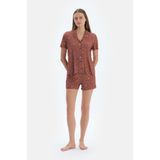 Dagi Kadın Leopar Desenli Gömlek Şort Pijama Takımı, Modal, Kiremit, S