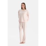 Dagi Kadın Parlak Yıldız Baskılı Kadife Tişört Pantolon Pijama Takımı Ekru XS