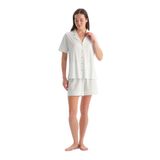 Dagi Kadın Pijama Takımı, Açık Mavi Çizgili, Pamuk Modal, Gömlek Şort, XS Beden