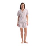 Dagi Kadın Pijama Takımı, Açık Pembe Çizgili Gömlek Şort, L Beden