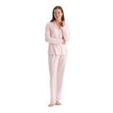 Dagi Kadın Pijama Takımı, Açık Pembe Çizgili, Pamuk Modal, 2XL Beden