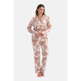 Dagi Kadın Pijama Takımı, Açık Pembe Şal Desenli, Penye Modal Gömlek Pantolon, S Beden
