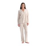 Dagi Kadın Pijama Takımı, Bej Çizgili, Pamuk Modal, Gömlek Pantolon, XL Beden