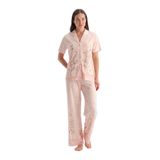 Dagi Kadın Pijama Takımı, Çiçekli Pamuk Modal Gömlek, Açık Pembe, S Beden