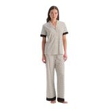 Dagi Kadın Pijama Takımı, Ekru Geometrik Desenli, Pamuk Modal, M Beden
