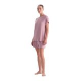 Dagi Kadın Pijama Takımı, Kayık Yaka Kaşkorse Tişört Şort, Açık Pembe, XS