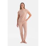 Dagi Kadın Pijama Takımı, Kısa Kollu Tişört Pantolon, Pudra, XL Beden