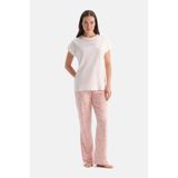 Dagi Kadın Pijama Takımı, Nakış Detaylı Tişört Pantolon, Açık Pembe, XS