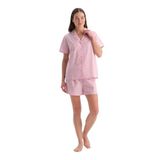 Dagi Kadın Pijama Takımı, Pembe Çizgili Dokuma Gömlek Şort, 40 Beden