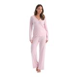 Dagi Kadın Pijama Takımı, Uzun Kollu, Pamuk Modal Kaşkorse, Açık Pembe, M Beden