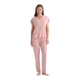 Dagi Kadın Pijama Takımı, V Yaka, Kısa Kollu Tişört, Açık Pembe, M Beden