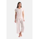Dagi Kadın Pijama Takımı, V Yaka Kısa Kollu Tişört Pantolon, Açık Pembe, 2XL Beden, 357