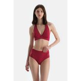 Dagi Kadın Tül Detaylı Yüksek Bel Bikini Alt Örme Bordo