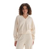 Dagi Kadın V Yaka Reglan Kol Kadife Sweatshirt, Pamuklu, Örme, Ekru, XL