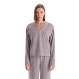 Dagi Kadın V Yaka Uzun Kollu Kadife Sweatshirt, Örme, Kadife, Açık Lila, L
