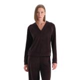 Dagi Kadın V Yaka Uzun Kollu Kadife Sweatshirt, Örme, Kadife, Koyu Kahve, S