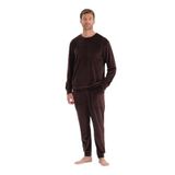 Dagi Kahverengi Bisiklet Yaka Uzun Kollu Kadife Pijama Takımı, Erkek, M Beden