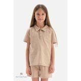 Dagi Kız Çocuk Doğal Renkli Yerel Tohum Pamuk Polo Yaka Unisex Tişört, Örme, Kahverengi, 9-10