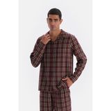 Dagi Multicolor Ekose Dokuma Gömlek Pijama Üstü Uzun Kol Erkek Günlük Stil Normal Kalıp
