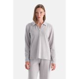 Dagi Polo Yaka Uzun Kollu Sweatshirt Gri Melanj 25WW11322BB Kadın