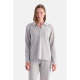 Dagi Polo Yaka Uzun Kollu Sweatshirt Gri Melanj, M, 25WW11322BB, Gri Melanj, kadın
