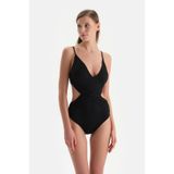 Dagi Şal Desenli Yüksek Bel Monokini Tankini Mayo, 36, 24SW85100ST, Siyah/beyaz, Kadın