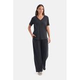 Dagi Siyah Bol Paça Beli Büzgülü Modal Pantolon, XL