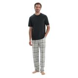 Dagi Siyah Kısa Kollu Ekose Pantolonlu Pijama Takımı