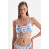 Dagi Tak Çık Kaplı Sabit Askılı Bralet Bikini Üstü Beyaz Mavi, 42, 24SW82085ST, Çok Renkli, Kadın