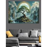Dağlar Arasında Bonsai Ağacı Dekoratif Kanvas - Mdf Ahşap Tablo