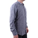 Dagoster DMG23-114098 Lacivert Beyaz Günlük Hasır Keten Normal Kalıp Uzun Kol Erkek Gömlek - Lacivert - Beyaz