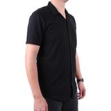 Dagoster DMG23-118381 Siyah Örme Apaj Yaka Dar Kalıp Kısa Kol Erkek Gömlek - 2XL