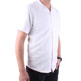 Dagoster DMG23-199598 Ekru Ottoman Örme Apaj Yaka Oversize Kalıp Kısa Kol Erkek Gömlek EKRU M