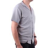 Dagoster DMG23-199598 Siyah Ottoman Örme Apaj Yaka Oversize Kalıp Kısa Kol Erkek Gömlek - Gri