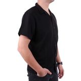 Dagoster DMG23-199598 Siyah Ottoman Örme Apaj Yaka Oversize Kalıp Kısa Kol Erkek Gömlek SİYAH S