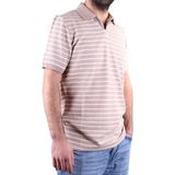 Dagoster DMG23-231237 Bej Beyaz Günlük Çizgili Polo Yaka Erkek Tişört