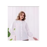Dagü Design Kadın ekru bebe yaka balon kol poplin gömlek rahat kalıp