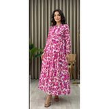 Dagü Design Kadın tesettür pembe çiçekli rahat kalıp modal elbise