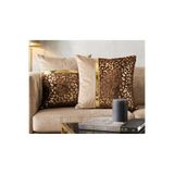 DAHABELLA LUXE HOME 2Lİ Lüks Gold Baskılı ve Şeritli Tavşan Tüyü Kadife Kırlent Kılıfı Dekoratif Salon Yastığı 43x43 cm