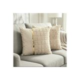 DAHABELLA LUXE HOME 2'li Set Lüks Baklava Kapitone Tavşan Tüyü Kırlent Kılıfı - Altın Şeritli Kadife Yastık 45x45