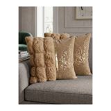 DAHABELLA LUXE HOME Lüks 2'li Kadife ve Yumuşak Peluş Kırlent Kılıfı Seti, Altın Şeritli ve Gold Varak Baskılı Modern Salon Yastık Kılıfı, 45x45 cm