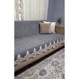 DAHABELLA LUXE HOME Lüks Fransız Güpürlü Süngerli Kaymaz Kadife Koltuk Örtüsü 170x210cm Çizgili Çekyat Örtüsü (Antrasit)