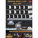 Dahua 16 Kameralı Sesli Ahd Güvenlik Kamera Seti - 1080P Full Hd Dvr Kayıt Cihazı - 1000 GB HDD Dahil - Renk