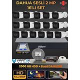 Dahua 16 Kameralı Sesli Ahd Güvenlik Kamera Seti - 1080P Full Hd Dvr Kayıt Cihazı - 2000 GB HDD Dahil - Renk